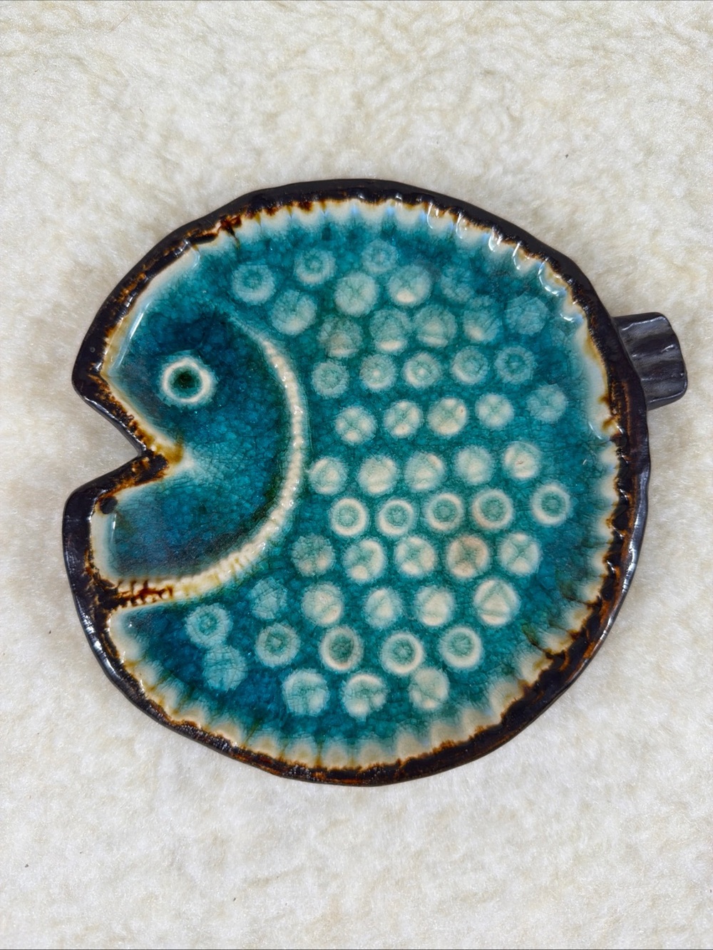 Ceramic Teal Fish Accent Plate Trinket Dish